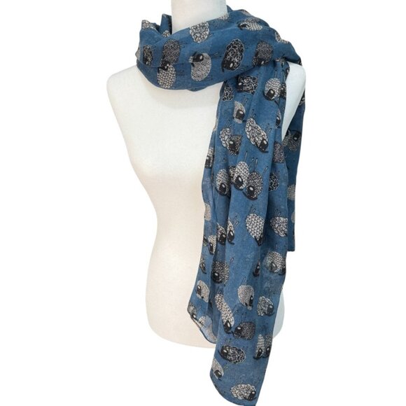 Sketched Sheep Motif Scarf Blue | Erin Knitwear - Picture 5 of 7